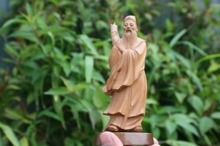 Chinese Wooden Hand Carved Old Man Figure Statue 2