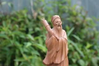 Chinese Wooden Hand Carved Old Man Figure Statue 3