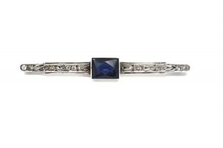 A French Antique Art Deco Silver 925 Sapphire & White Paste Brooch 22404