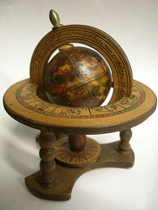 Vintage Italian Wooden Old World Globe On Axis With Zodiac Astrology Signs