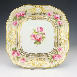 Antique Bloor Derby Porcelain Hand Painted Rose Decorated Gilded Dish - Lovely
