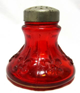 Eapg Antique Red Glass Fleur De Lis S&p Shaker - Cap - Consolidated?