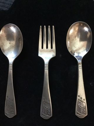 Vintage Imperial Silver Plate Baby Flatware Set Baby,  Stars 2 Spoons 1 Fork