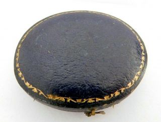 Antique Tooled Blue Leather Oval Jewellery / Painting Miniature Box,  6.  8 X 6 Cm
