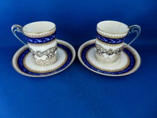 ANTIQUE ROYAL WORCESTER COFFEE CANS SILVER MOUNTS C1918 MAPPIN & WEBB 3