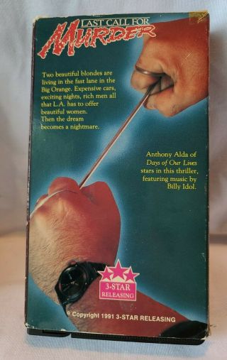 RARE LAST CALL FOR MURDER VHS HORROR Erotic Killer Anthony Alda Music BILLY IDOL 2