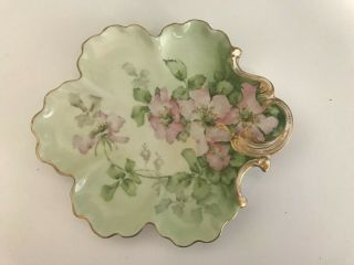 Antique 9 " Delinieres Limoges D & Co.  Hand Painted Floral Leaf Dish Exlnt
