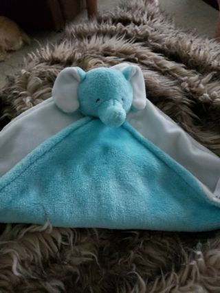Rare Carters Elephant Plush White Aqua Teal Green Baby Blanket Security Lovey
