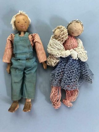 Antique Vintage Handmade Wood Dolls Wooden Jointed Crochet Clothing Cute