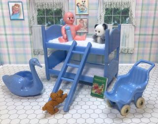 Best Bunk Beds W/ Renwal Baby Vintage Tin Dollhouse Furniture Ideal Plastic 1:16