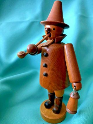 Vintage East German All Wood Incense Smoker Man With Lantern 7 "