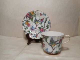 Old Royal Bone China Teacup And Saucer Roses With Multiple Flowers And Birds