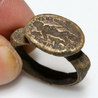 Intact - Near East Ancient Or Medieval Bronze Seal Ring