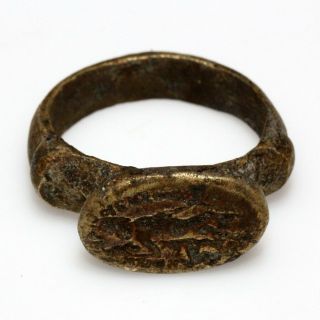 INTACT - NEAR EAST ANCIENT OR MEDIEVAL BRONZE SEAL RING 2