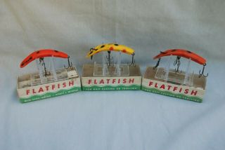 Three Vintage Helin Tackle Company Flatfish U20 Lures And Paperwork