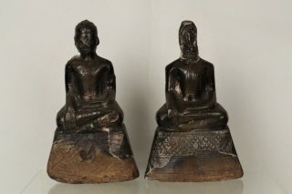Two Early Antique Chinese/tibetan Carved Wood Silver Clad Buddhas