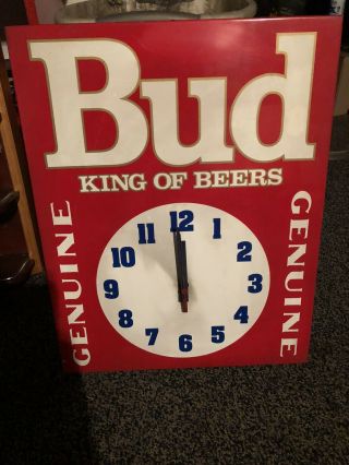 Vintage Budweiser Bud King Of Beer Metal Clock Sign Graphics Rare Non