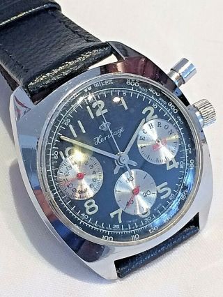Rare Vintage Swiss Heritage Chronograph One Pusher Mens Watch Ft.  Basis Zz Mvt.