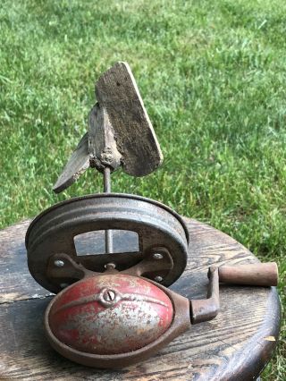 Antique No.  4 Dazey Butter Churn Red Football Top Wooden Paddles Lid Only
