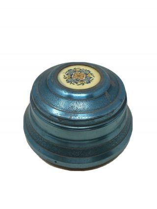 Antique Powder Jar Music Box Blue With Design On Top