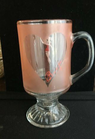 Very Rare Pink Betty Boop Tall Pedestal Mug With Clear Heart 10 Ounces