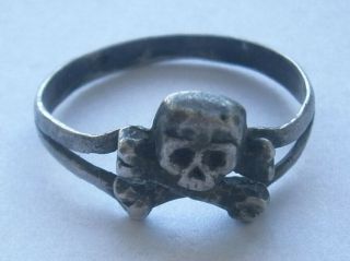 Antique Ring Skull Bones Ww1 Special Force Wwi Sterling Silver 835 Shock Troops