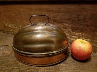 Antique Primitive Melon Shape Copper Food Mold,  Marked 2 Qts N.  Y.  C.