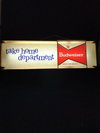 Rare Vintage 1960s Budweiser Take Home Department Lighted Beer Metal Sign 26”x8”