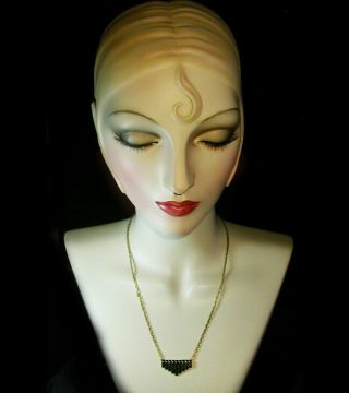 Classic Vtg 1920s Art Deco Pressed Black Stepped Glass Necklace