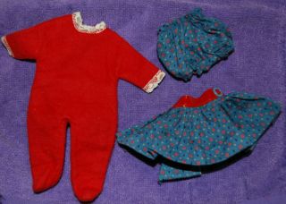 Vintage Nancy Ann Storybook Muffie Doll Red Flannel Pajamas,  Skirt/bloomers