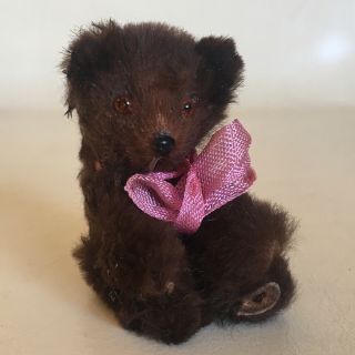 Fur Toys Germany Real Fur Teddy Bear Brown Pink Bow Rare Vtg Animal