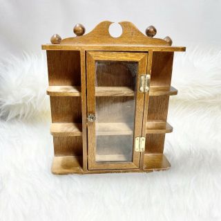 Vintage Wood Glass Shadowbox Display Case Doors Small Wall Hanging Curio Caninet