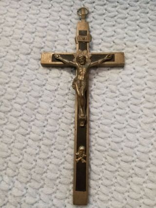 Antique Catholic Pectoral Crucifix Cross Ebony Wood With Skull & Crossbones