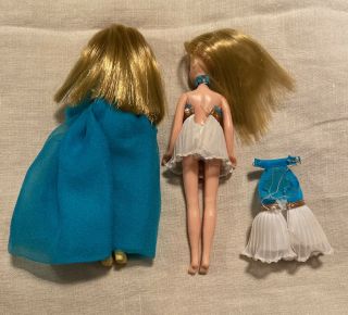 2 Vintage 6” Dawn Dolls,  2 Dresses,  Turquoise Gown,  Shoes - Topper 1970 2