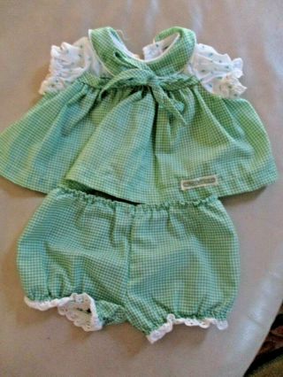 Vintage Cabbage Patch Kids Doll Green Checked Gingham Dress & Bloomers