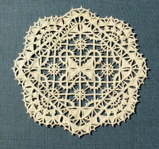 Rare Antique Handmade Reticella Needle Lace Doily Coaster