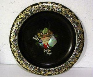 Victorian 6 1/4 " Plate W/ Abalone Shell Inlay,  Hand Painted Bouquet & Gilding