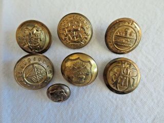 7 Antique Civil War Era State Seal Buttons,  Ohio - Tn - Pa - Rhode Island,  Gar B