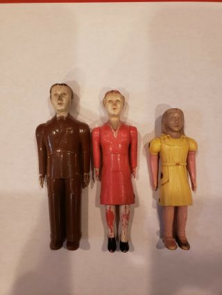 Rare Vintage Renwal Dollhouse Family Jointed Dolls Mother Father Daughter