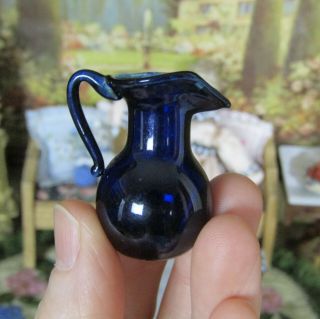 Antique Vintage Dollhouse Lauscha Hand Blown Glass Blue Vase Miniature Germany?