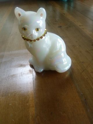 Vintage Fenton Hand Painted Glass Cat Kitten Artist Signed Rare November W/ Tag