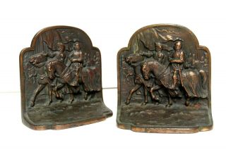 Antique Medieval Crusader Knight Templar Cast Iron Decorative Art Bookend Set