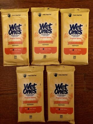 Wet Ones • 5 Packs • 20 Per Pack (100 Total) • Tropical Splash Scent •