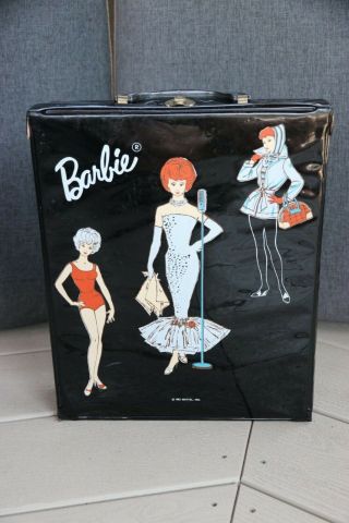 Vintage 1963 Barbie Black Vinyl Carrying Case/wardrobe By Mattel