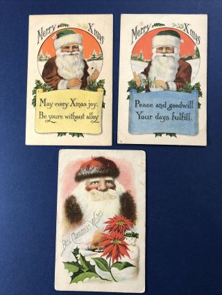 Set 3 Santa Christmas Antique Postcards.  Publ Barton & Spooner.  Modern Santas