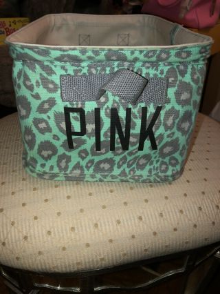 Victoria’s Secret Pink Green Leopard Dorm Bin Storage Basket Rare And Htf