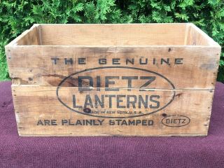 Rare Antique Dietz Lantern / Motor Car Lamps C1910 Stenciled Wooden Crate
