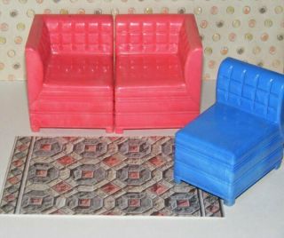 Rare Ideal Dollhouse Young Decorator 3 Pc Sectional Sofa 1950