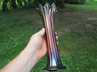 Northwood Thin Rib Antique Carnival Glass 11 1/2 " Vase Purple Example