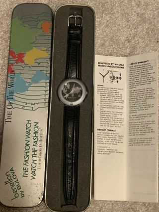 Vintage United Colors Of Benetton Watch Time Map Of World Bulova With Tin
